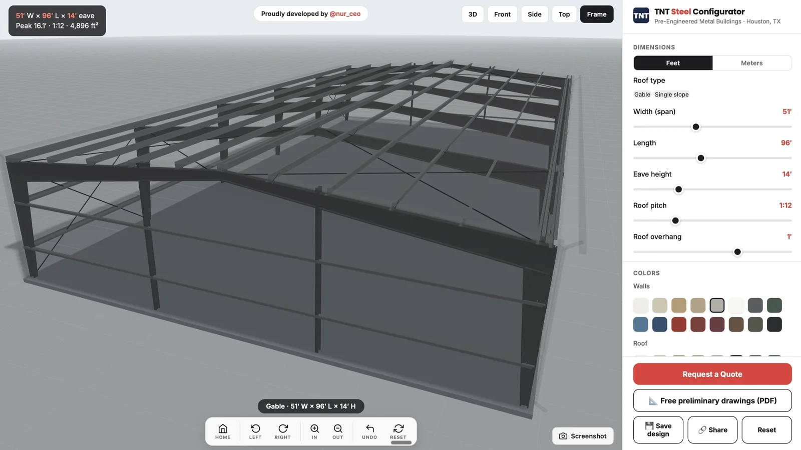 TNT Steel 3D building configurator