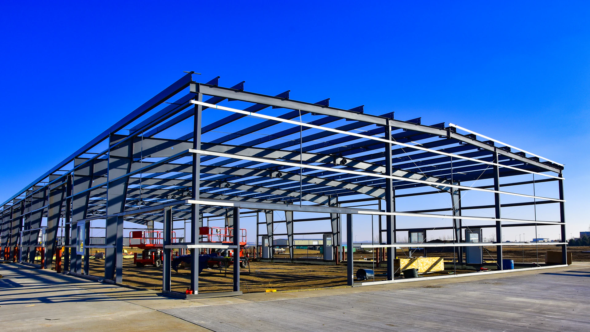 Example of a steel building frame under construction